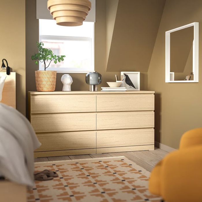 Ikea MALM Komoda, 6 szuflad, okleina dębowa bejcowana na biało, 160x78 cm