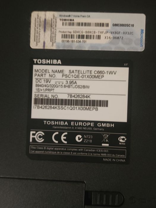 PC Portable Toshiba Satellite C660-1WV -

15,6" - Fonctionnel + Upgradable