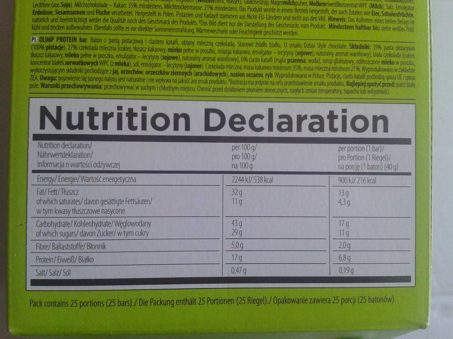 OLIMP PROTEIN BAR Baton białkowy WPC pistacjowy Dubai Style karton 1kg