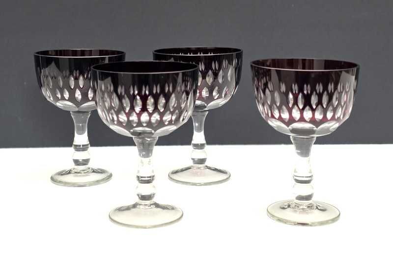Bohemia Cristal Glass- Cztery rubinowe puchary do wina - lata 90-te