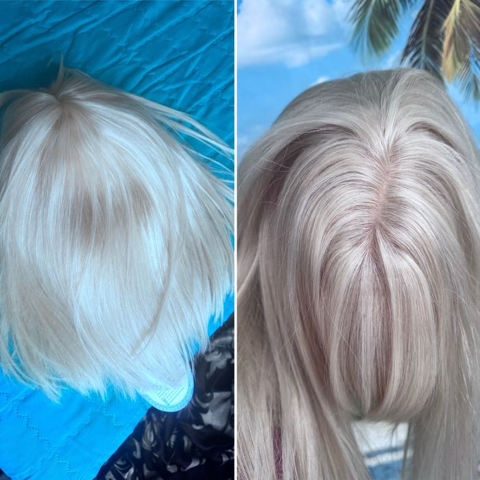 Натуральный парик с чёлкой шёлк кожа славянка детский волос блонд люкс