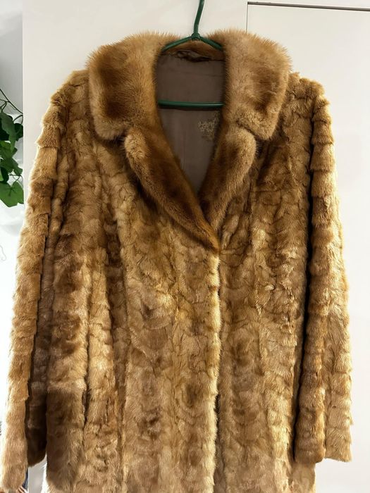 Biszkoptowe futro norki, L, kurtka futrzana