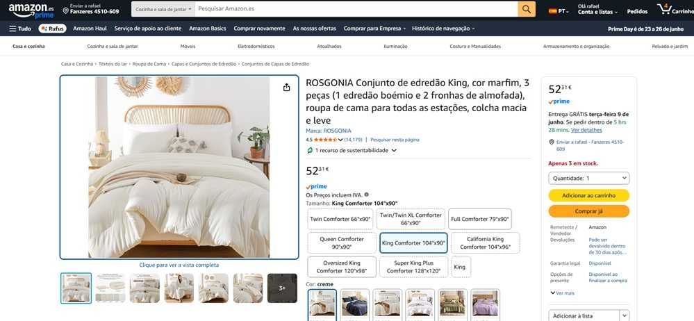 Rosgonia Conjunto de edredão King e 2 fronhas