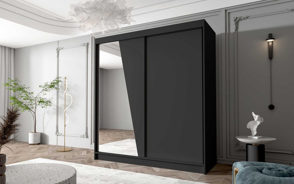 SZAFA przesuwna BELLA V 180 cm z lustrem GARDEROBA z półkami