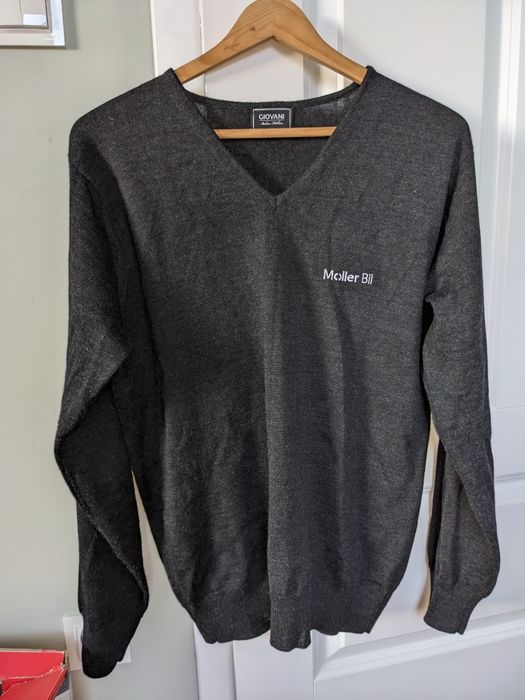 GIOVANI sweter w serek czarny 50% merino rozm M męski