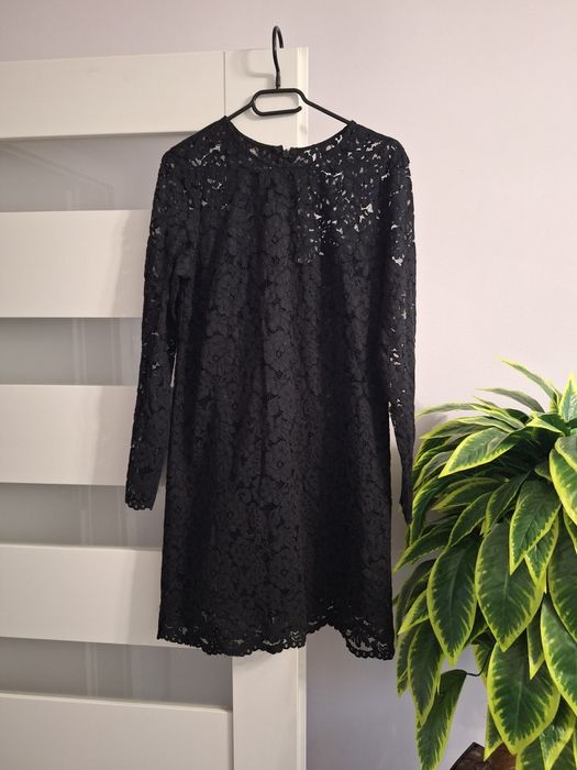 Sukienka damska czarna koronkowa lacy elegant classic długi rękaw  L