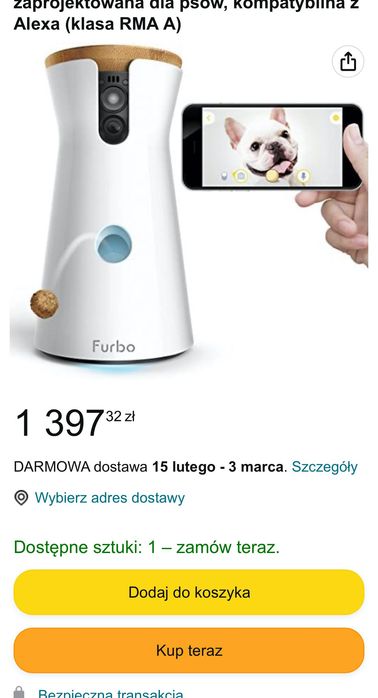 Kamera dla psa lub kota  FURBO HIT USA