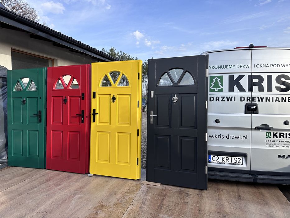 Drzwi zewnętrzne drewniane OD RĘKI żółte RAL1023