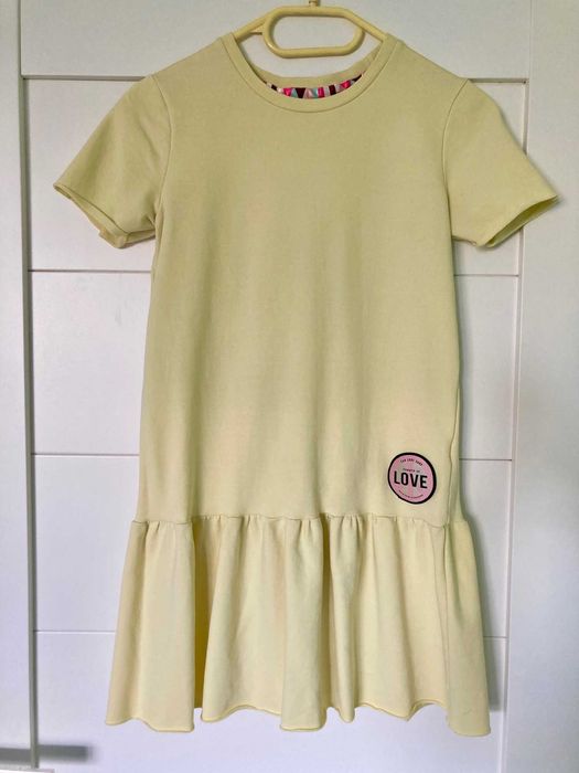 Nowa żółta mini sukienka Femi Pleasure falbanka S surf style