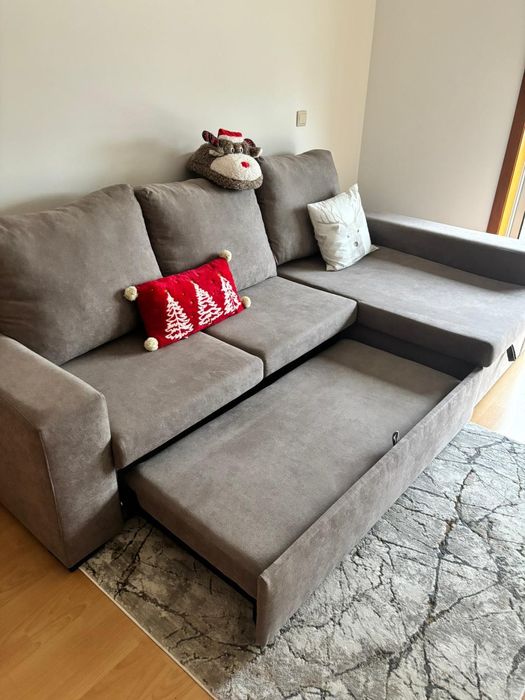 Sofá cama cinza, chaise long