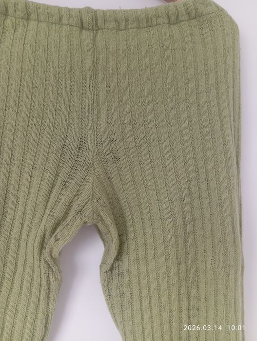 Green Ribbed Knit Leggings - Loungewear - Heavy Wear/Damaged