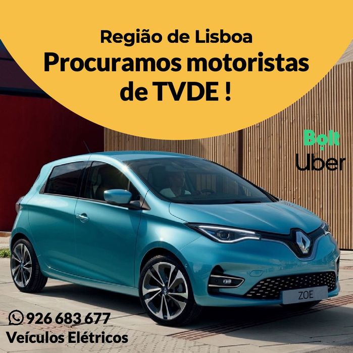 Renault Zoe – TVDE Automóvel 100% Elétrico (Uber/Bolt) – Remuneração por Comissão