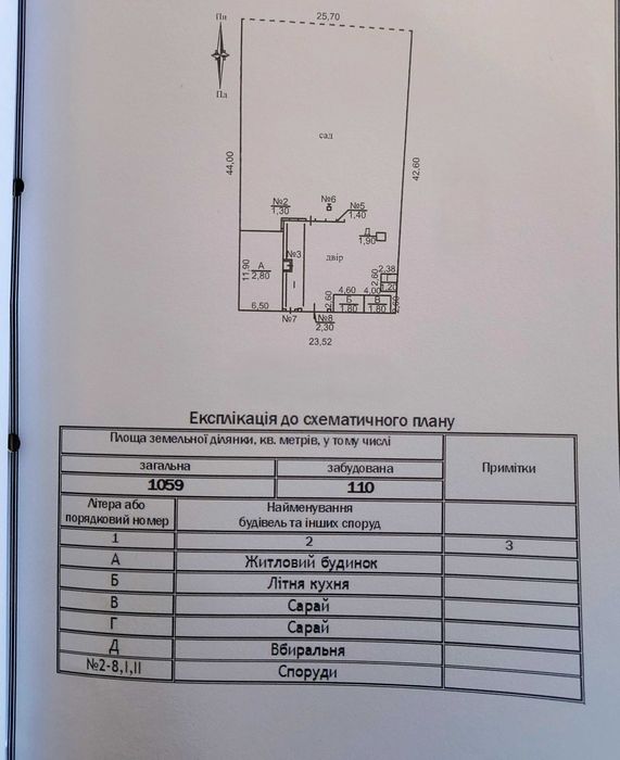 Земельна ділянка з будинком, літня кухня та госпспоруди .