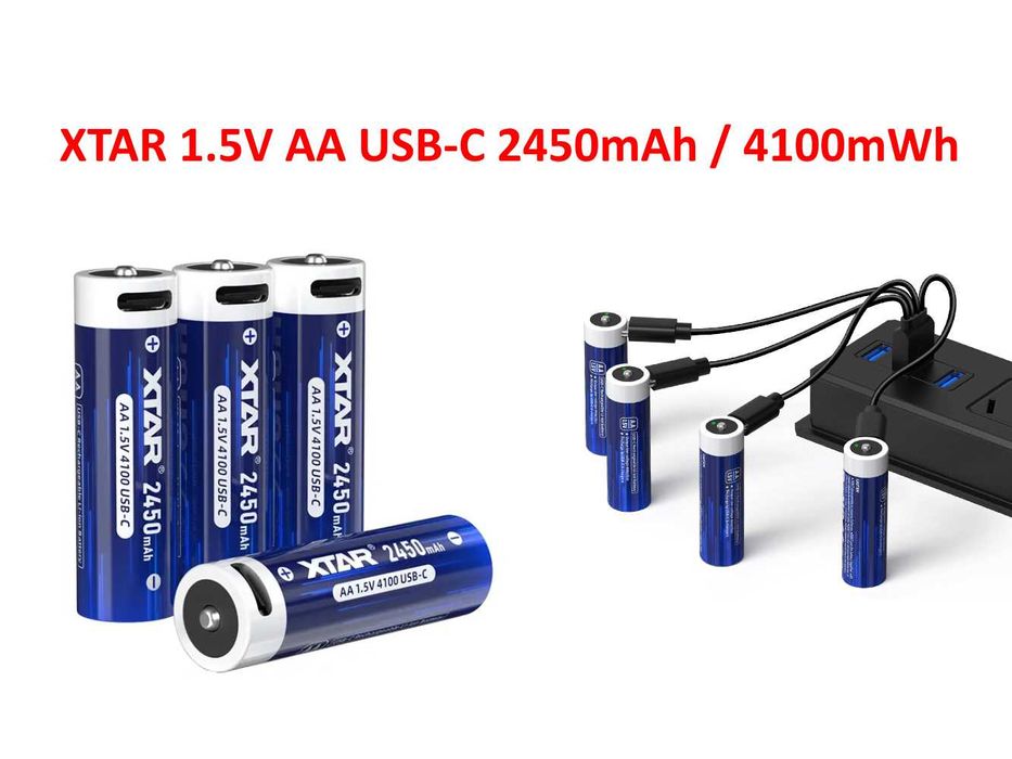 Акумулятор XTAR 1.5V AA USB-C Гарантія 2450mAh + кабель зарядки і кейс