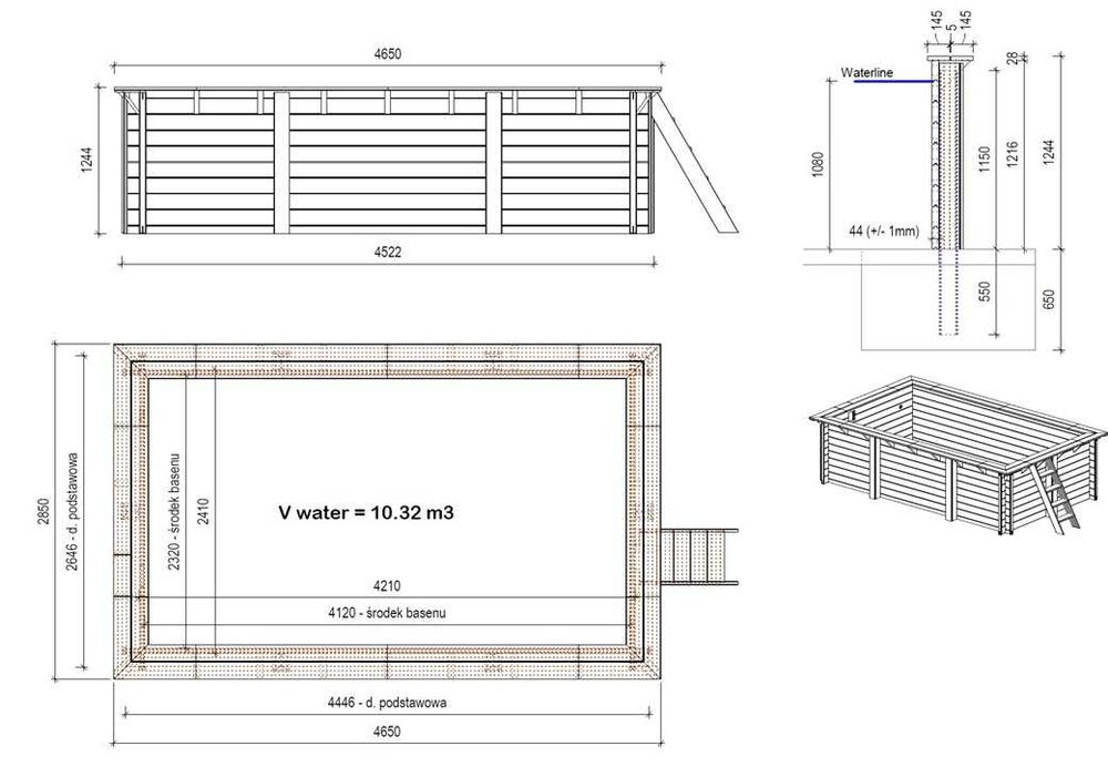 Basen ogrodowy drewniany Aqua 4,65x2,85 H.1,24 m BAS7306OSPI
