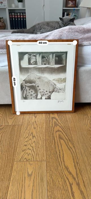 Oryginalna Grafika / Akwaforta „Nosorożec” 1974 r. – Sygnowana, Limitowana 8/35, w ramie