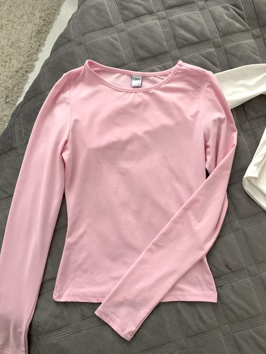 Лонг лонгслів кофта в обтяжку топ Хс 34 рожевий білий