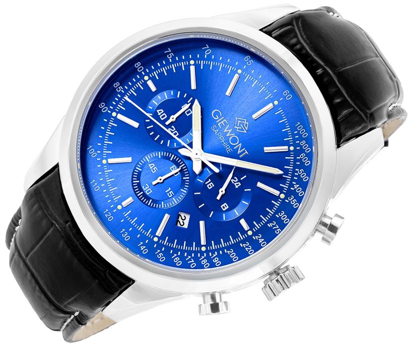 zegarek męski giewont chronograph sapphire srebrno niebieski gw7650-a3