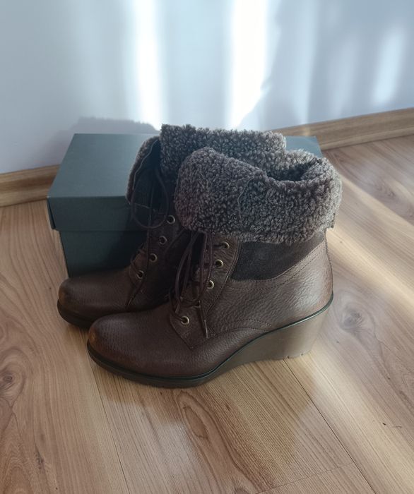 Botki ECCO 37 skórzane ocieplane z futerkiem