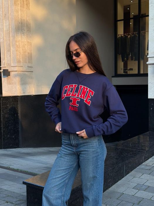 Жіночий світшот Celine Oversized Sweatshirt in Cotton Fleece Navy Blue