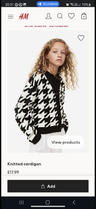 Реглан на дівчинку h&m 146-152