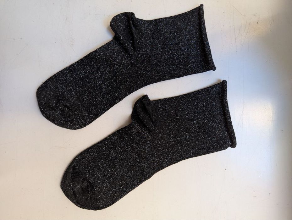 Nowe Czarne Skarpetki Brokatowe Błyszczące Srebrna Nić Rozmiar do 39