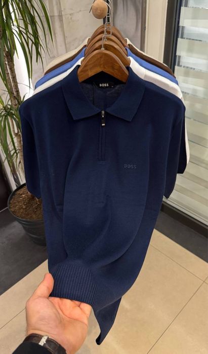 Lux Чоловіче вʼязане поло Boss синє/коричневе/чорне 2XL 3XL 4XL 5XL 6XL Київ