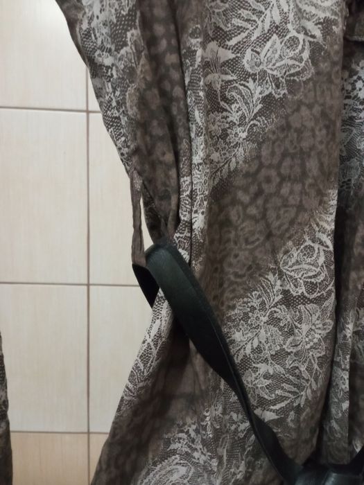 Elegancka XL bluzka koszulowa damska brązowa bawełniana