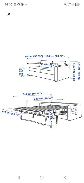 Sofa, kanapa dwuosobowe z możliwością rozłożenia Ikea Vimle