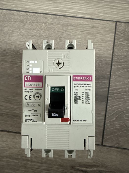 Автоматичний вимикач EB2S 160/3LF 3P 63A 16кА, ETI