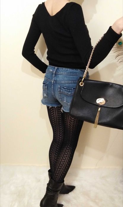 Spodenki denim cut out poszarpany niebieski dżins chic sexy