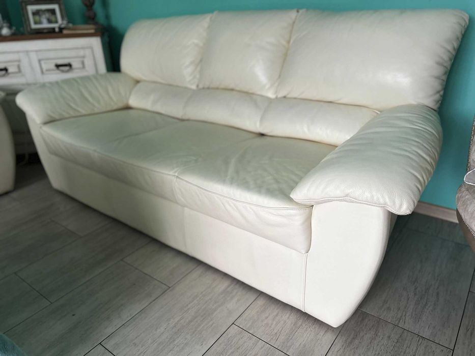 Kanapa ze skóry naturalnej. Kler. 3 osobowa, kolor ecru