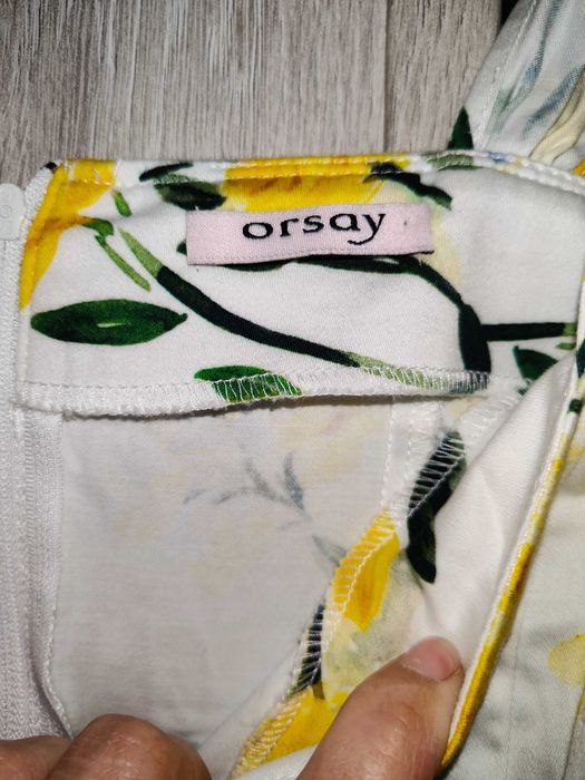 sukienka sarafan żółty nadruk kwiaty Orsay