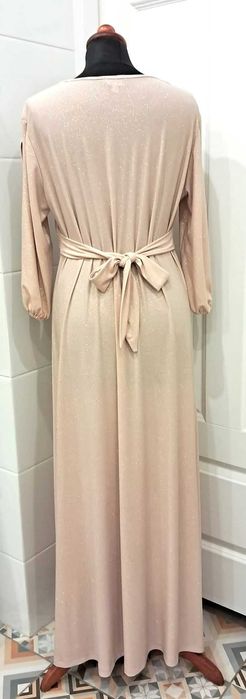 Złota brokatowa długa sukienka wieczorowa S/M/L/XL