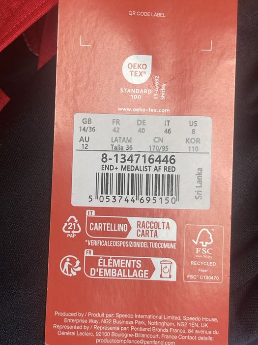 Czerwony Strój kąpielowy jedno częściowy speedo  40