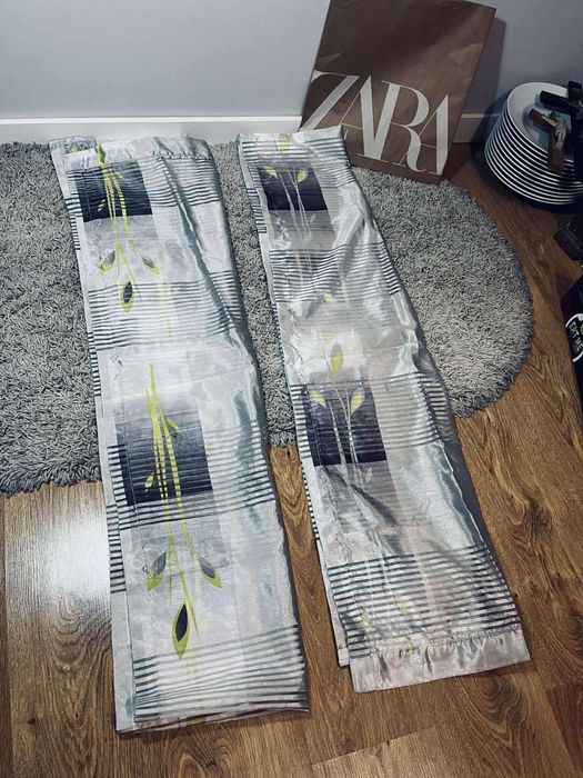 Piękne długie zasłony kotary story szare we wzorki