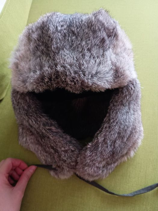 Czapka zimowa futro królik Crown Cap pilotka uszatka