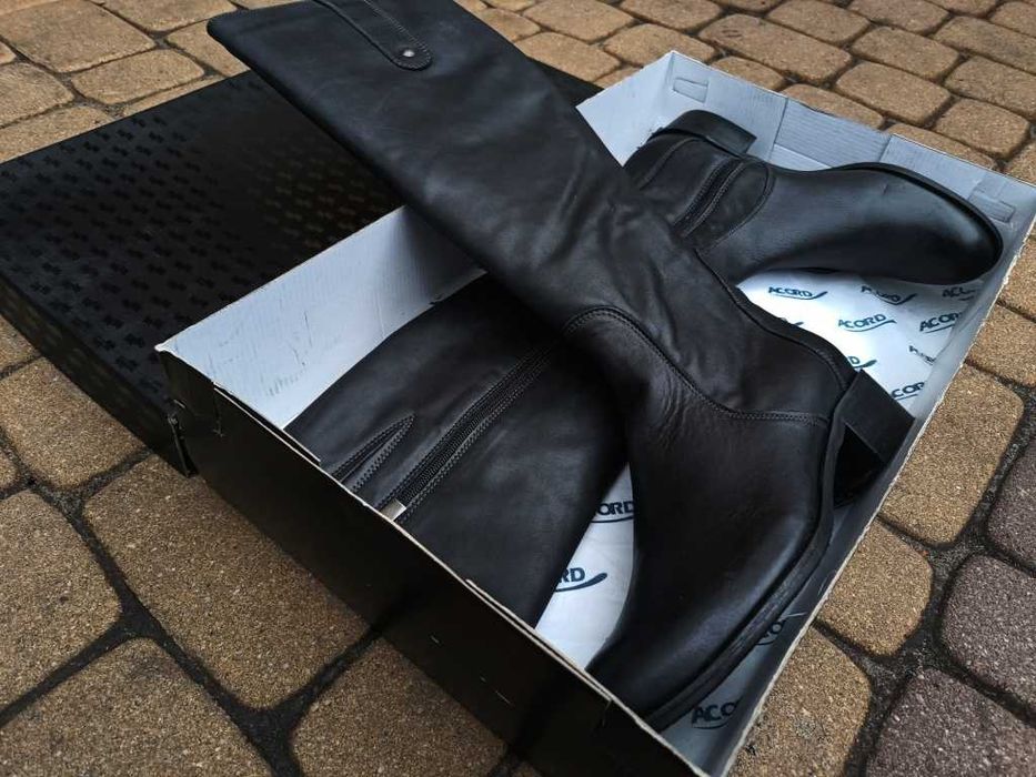 NOWE Buty-Kozaki OFICERKI Damskie-40 Naturalna Skóra 100% CZARNE Gw.6m