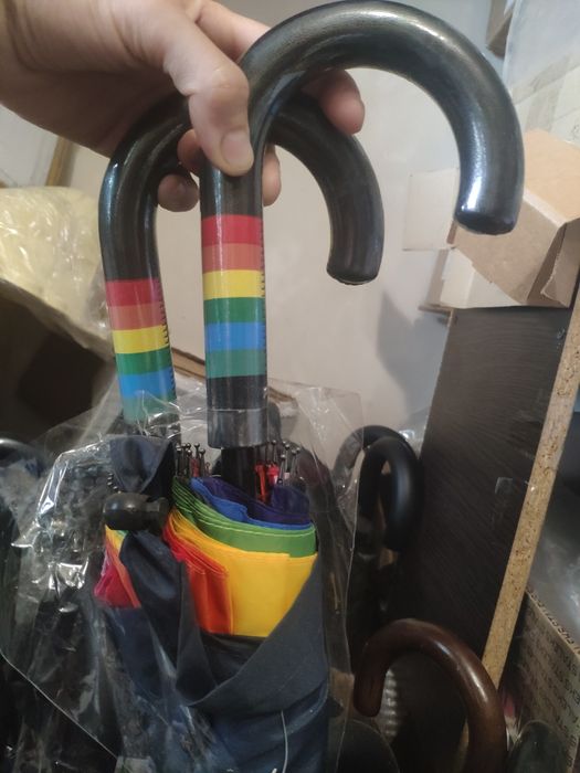 Женский зонт трость радуга 16 спиц радужный зонт радуга полуавтомат