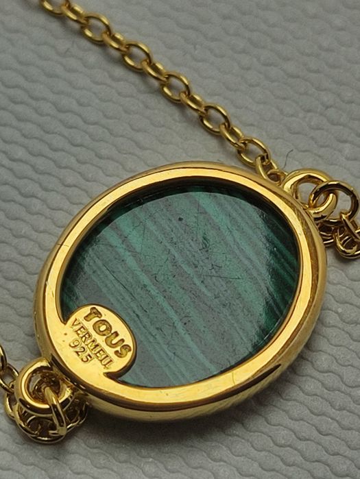 Bransoletka z misiem żółte srebro vermeil 925 z malachitem camee