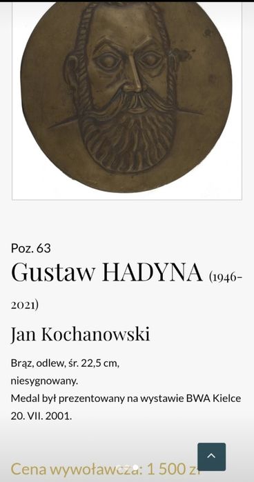 Medal z brązu "Jan Kochanowski" Gustaw Hadyna