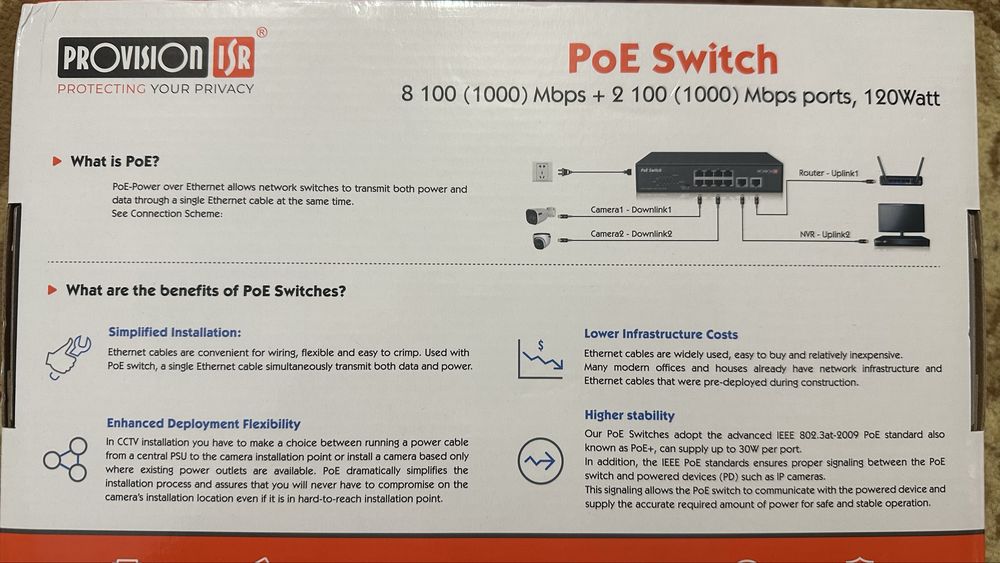 PoE-комутатор Provision-ISR PoES-08120C+2I-V2 з 8 портами PoE
