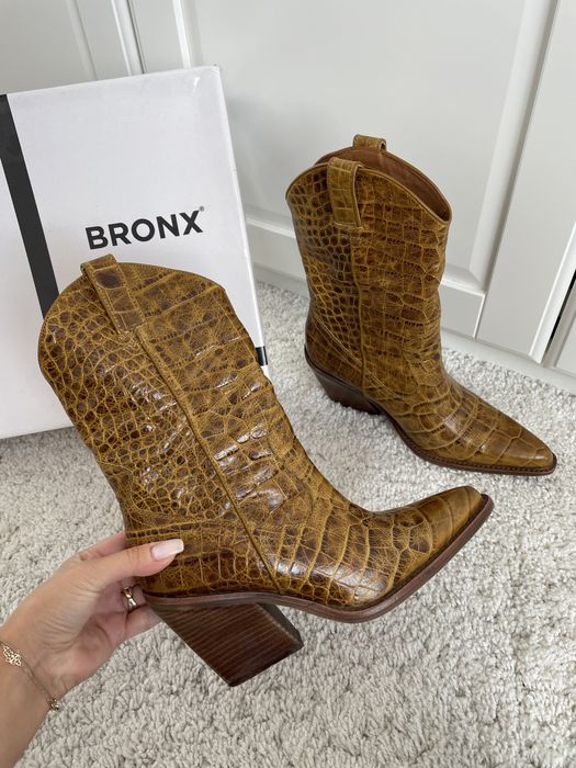 Kowbojki botki skórzane Bronx 38 kozaki brązowe musztardowe