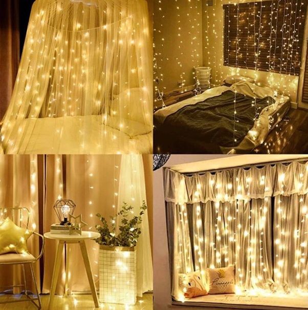 USB гирлянда штора 3х3 м (теплый белый) светодиодная с пультом / Гирля