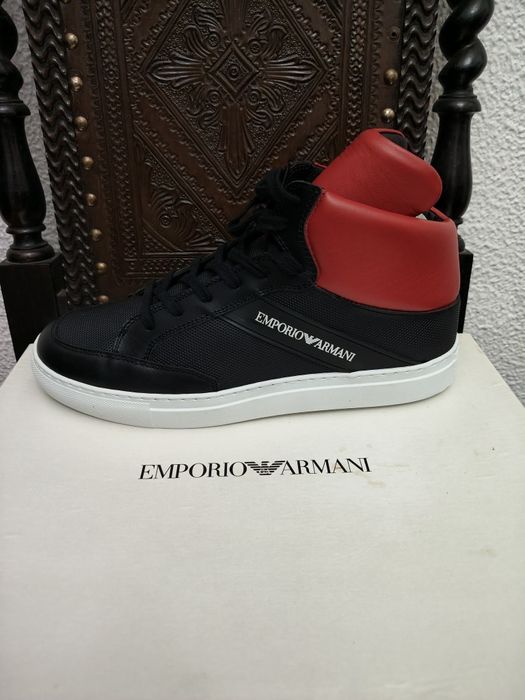 Emporio Armani Sapatilhas Cano Alto Preto/Vermelho – Originais
