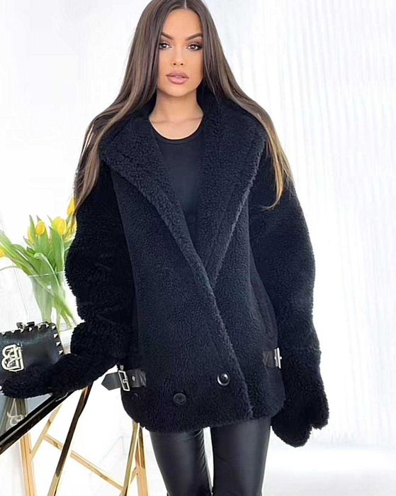 Ekskluzywna Kurtka Futerko premium Babylon  z rękawiczkami czarne