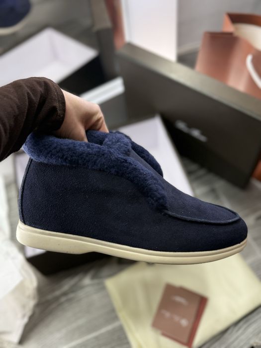 Сині жіночі лофери високі лоро піана lp loro piana зимові з хутром