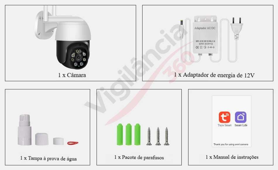Câmara WiFi PTZ FullHD Zoom 5X Visão Noturna a Cores IP66 ONVIF -NOVA