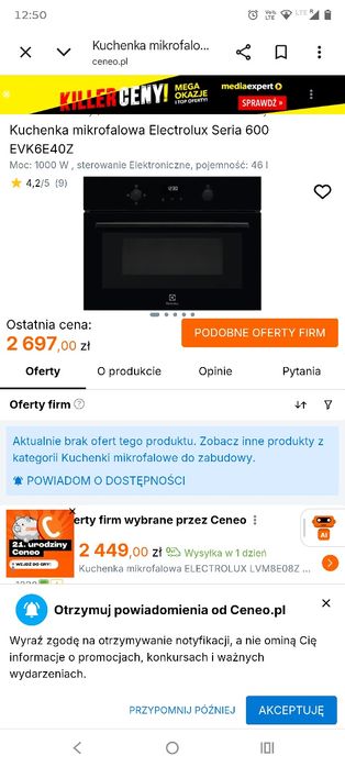Nowa nierozpakowana kuchenka mikrofalowa Elektrolux  EVK6E4OZ .