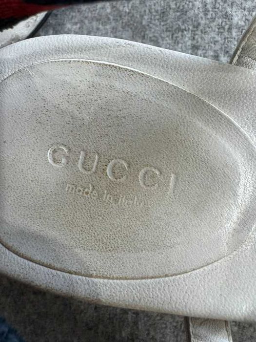 Gucci Leather Web Accent Leather T-Strap 40 sandały japonki na obcasie